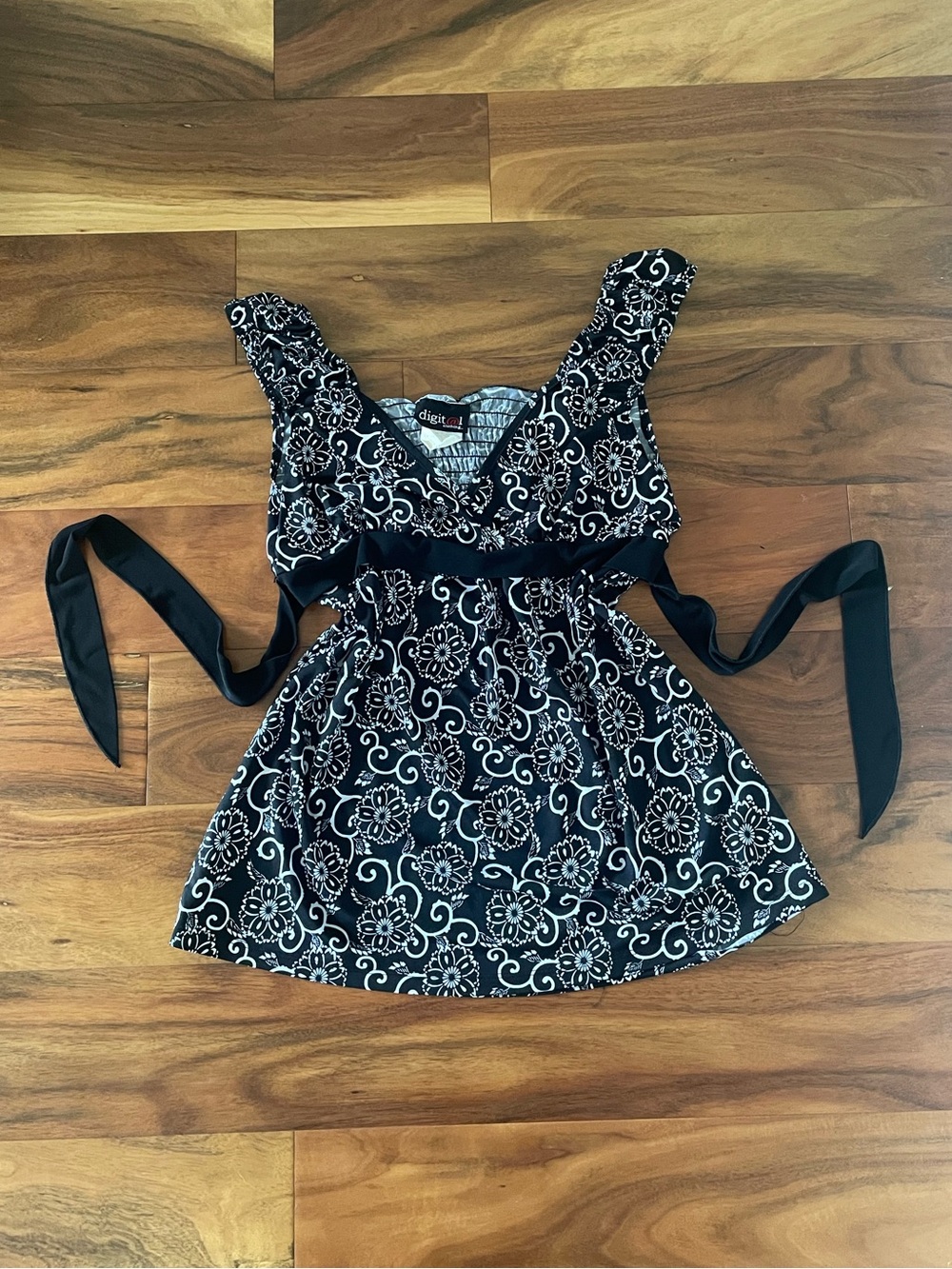 Black Floral Tie-Back Babydoll Top